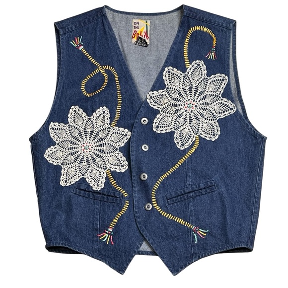 Vintage On The Brink embellished Denim Vest Dollies & Paint Women’s Small - Picture 1 of 7
